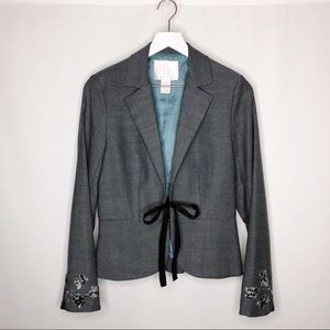 Rebecca Taylor Pinstripe Embellished Peplum Blazer